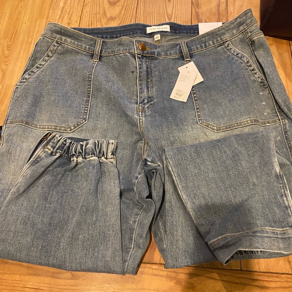 Lane Bryant Blue Boyfriend Mid-rise Gathered Ankle w/zip Jeans